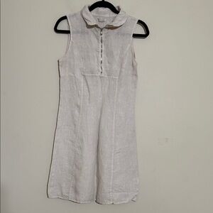 Lina Tomei Sleeveless Linen Dress Collared women XS beige casual beach vacation